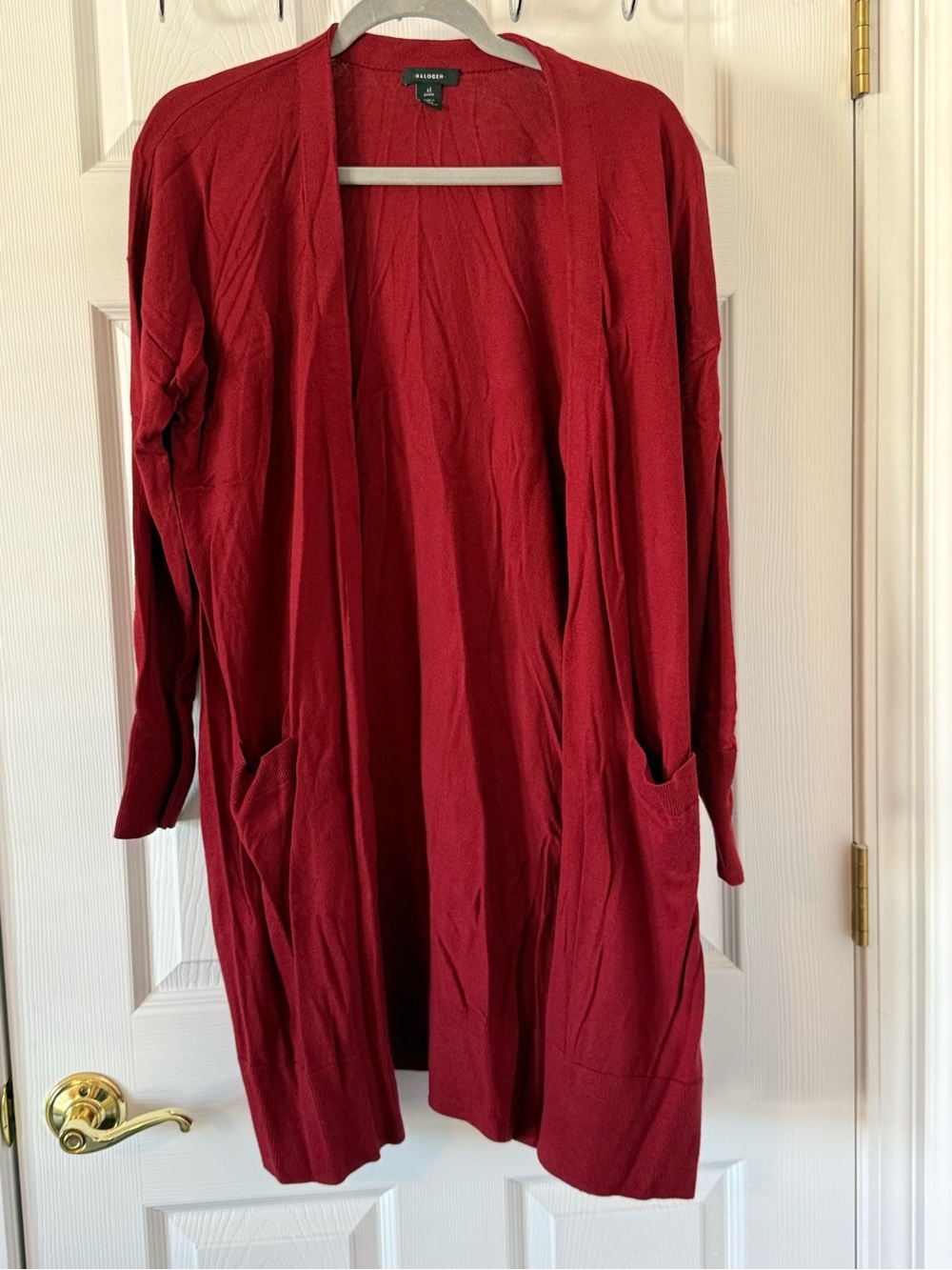 Halogen Open-Front Red Long Cardigan Sweater